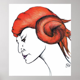 Porträt einer Frau mit tangerine-orangen Haaren Po Poster