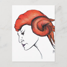 Porträt einer Frau mit tangerine-orangen Haaren Po Postkarte