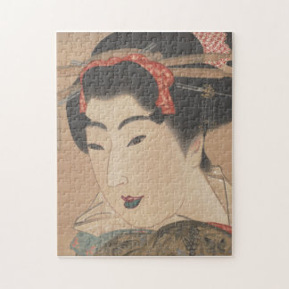 Porträt einer Frau mit weißem Fächer – Vintage Jap Puzzle