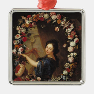Porträt einer Frau umgeben durch Blumen Silbernes Ornament
