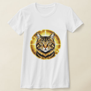 Porträt einer goldenen Tabbykatze mit strahlendem T-Shirt