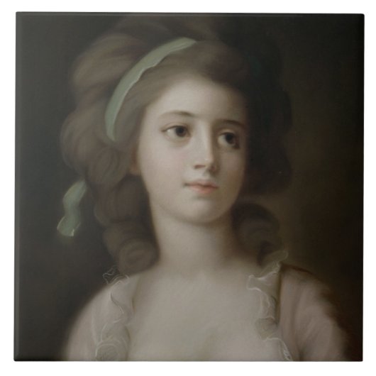 Porträt einer jungen Dame (Pastell auf Papier) Fliese (Vorderseite)