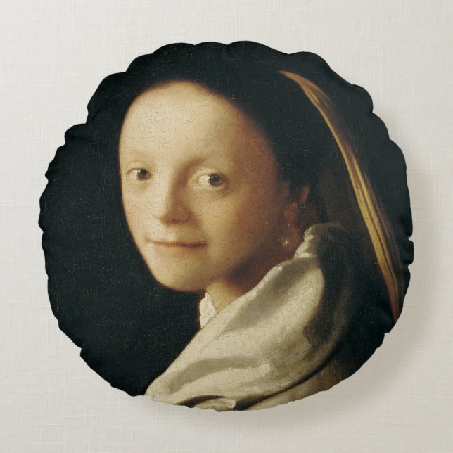 Porträt einer jungen Frau, c.1663-65 Rundes Kissen (Vorderseite)