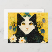 Porträt einer Katze mit Blüten. Jugendstil. Postkarte (Vorne/Hinten)