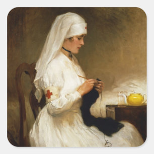 Porträt einer Krankenschwester vom Roten Kreuz Quadratischer Aufkleber