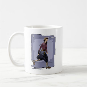 Porträt einer modischen Frau beim Gehen mitten im  Kaffeetasse