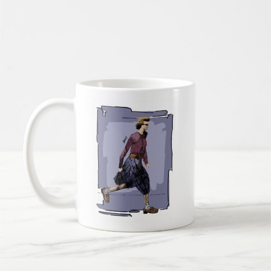 Porträt einer modischen Frau beim Gehen mitten im  Kaffeetasse (Links)
