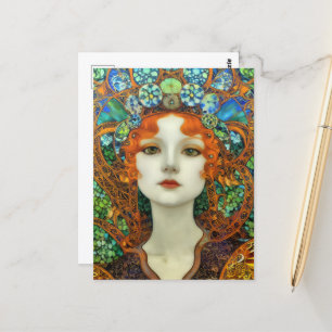 Porträt einer schönen Frau im Bleiglasstil Postkarte