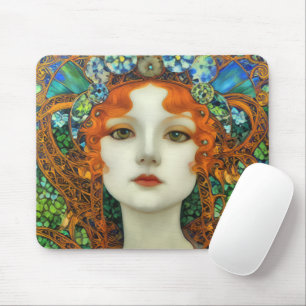 Porträt einer schönen Frau im Buntglas-Stil Mousepad