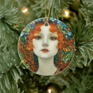 Porträt einer schönen Frau im Stil von Bleiglasfen Keramik Ornament