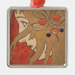 Porträt einer schönen Frau in Rot (Jugendstil) Ornament Aus Metall