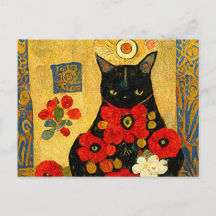 Porträt einer schwarzen Katze im Jugendstil Design Postkarte