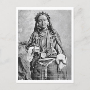 Porträt einer tibetischen Frau Vintage 1880er Jahr Postkarte