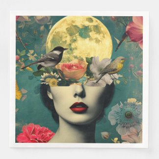 Porträt einer Vintage-Frau mit Blumen Serviette