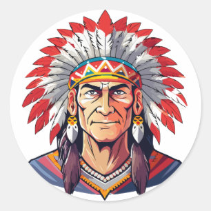 Porträt eines alten indianischen Häuptlings Runder Aufkleber