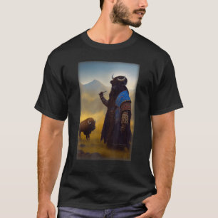 Porträt eines Bison in Shaman Kleidung voll Charac T-Shirt