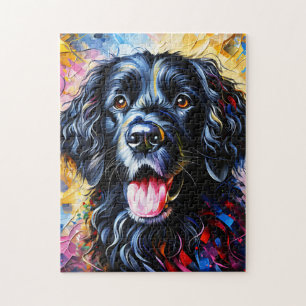 Porträt eines Curly-Coated Retrievers Acryl-Kunst Puzzle