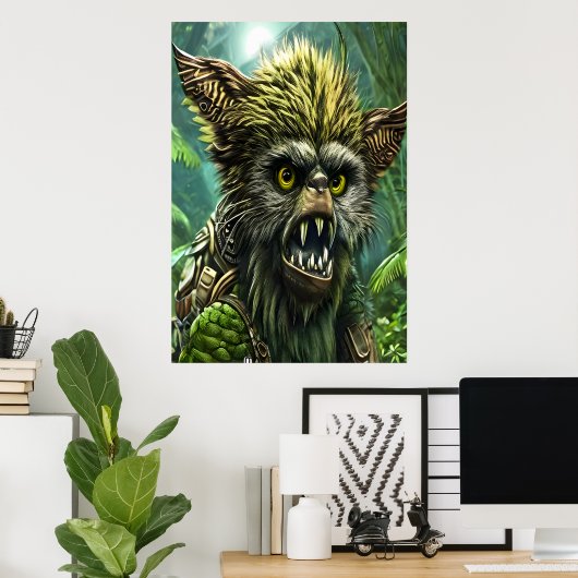 Porträt eines Fantasiebests im Wald | Art der AI Poster (Heimbüro)