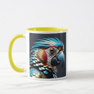 Porträt eines goldenen blauen Papagets. Tasse