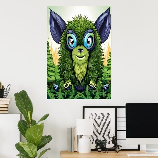 Porträt eines grünen Fantasiebests | AI Art Poster (Heimbüro)