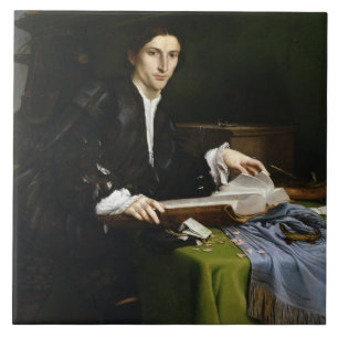 Porträt eines Herrn in seiner Studie, 1528-30 (Öl Fliese