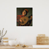 Porträt eines Jesters mit Lute (Öl auf Leinwand) Poster (Küche)