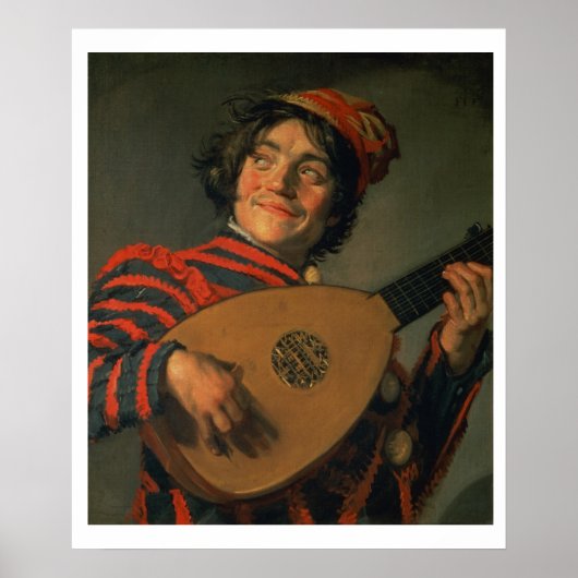 Porträt eines Jesters mit Lute (Öl auf Leinwand) Poster (Vorne)