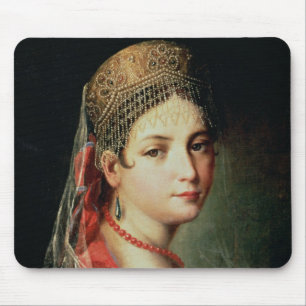 Porträt eines jungen Mädchens in Sarafan und Mousepad