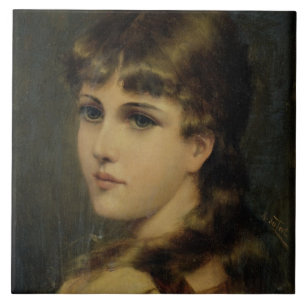 Porträt eines jungen Mädchens (Öl auf Platte) Fliese