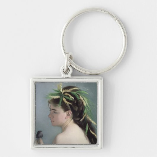 Porträt eines Mädchens, das einen Spatzen hält Schlüsselanhänger (Vorne)