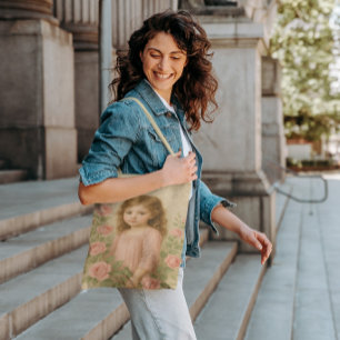 Porträt eines Mädchens im Vintage-Rosen-Look Tasche