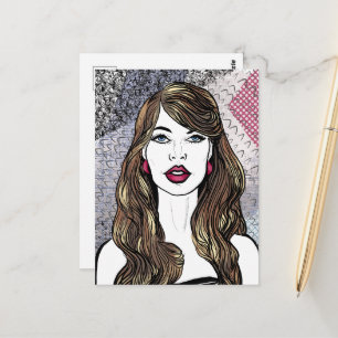 Porträt eines Mädchens mit langen braunen Haaren Postkarte