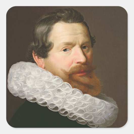 Porträt eines Mannes, der eine Ruppe trägt Quadratischer Aufkleber (Vorderseite)