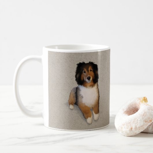 Porträt eines Sheltie-Mischlingshundes Kaffeetasse (Mit Donut)