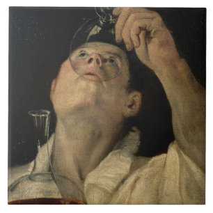 Porträt eines trinkenden Mannes, c.1581-4 (Öl au Fliese