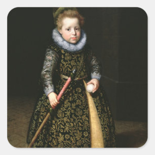 Porträt eines vierjährlichen alten Jungen mit Quadratischer Aufkleber