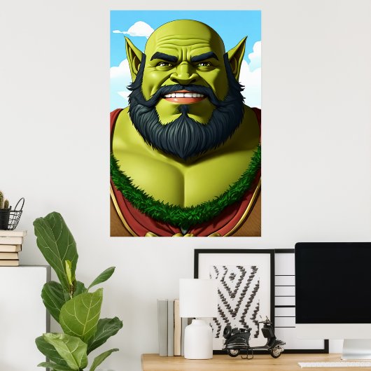 Porträt eines Zwergwanzes mit Bart | Art der AI Poster (Heimbüro)