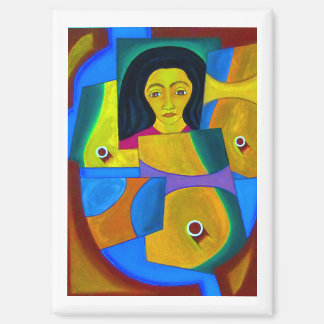 Porträt in Blau und Ocker von Hassan Wahba Magnet