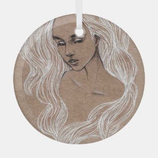 Porträt-Skizze: Junge Mädchen-Illustration Ornament Aus Glas