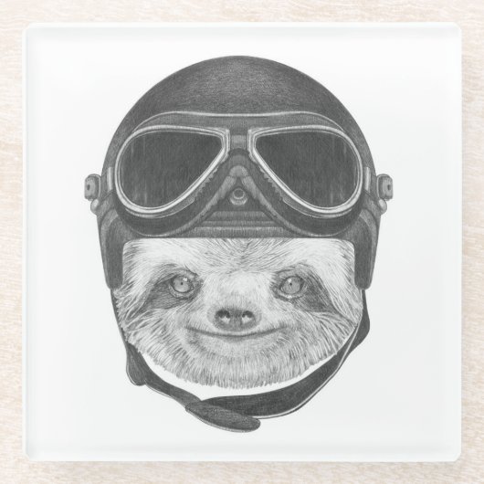 Porträt Vintagen des Sturzhelms des Sloth-| Glasuntersetzer (Vorderseite)