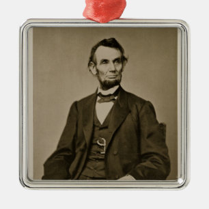 Porträt von Abraham Lincoln (1809-65) (b/w Foto) Silbernes Ornament