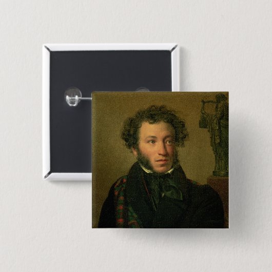 Porträt von Alexander Pushkin, 1827 Button (Vorne & Hinten)
