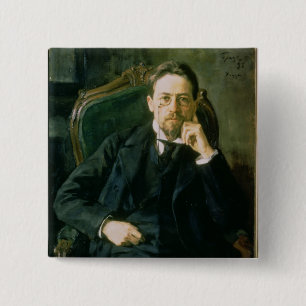 Porträt von Anton Pavlovich Tschechow, 1898 Button