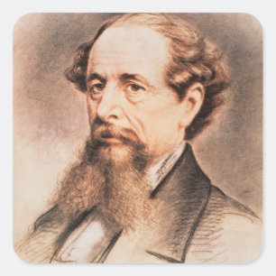 Porträt von Charles Dickens, 1869 Quadratischer Aufkleber