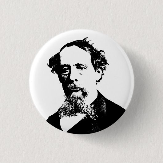 Porträt von Charles Dickens Button (Vorderseite)