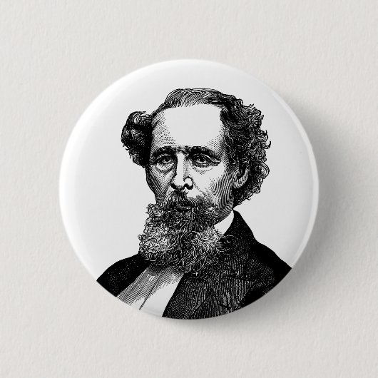Porträt von Charles Dickens Button (Vorderseite)