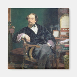 Porträt von Charles Dickens (Öl auf Leinwand) Magnet