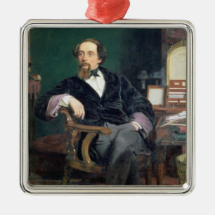Porträt von Charles Dickens (Öl auf Leinwand) Silbernes Ornament