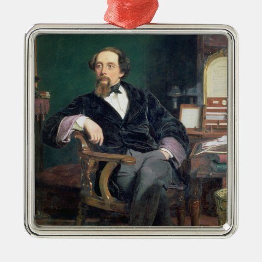 Porträt von Charles Dickens (Öl auf Leinwand) Silbernes Ornament (Vorne)
