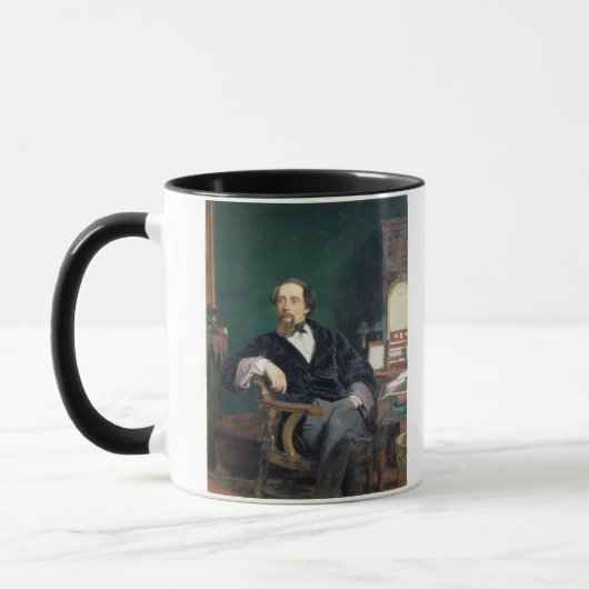 Porträt von Charles Dickens (Öl auf Leinwand) Tasse (Links)